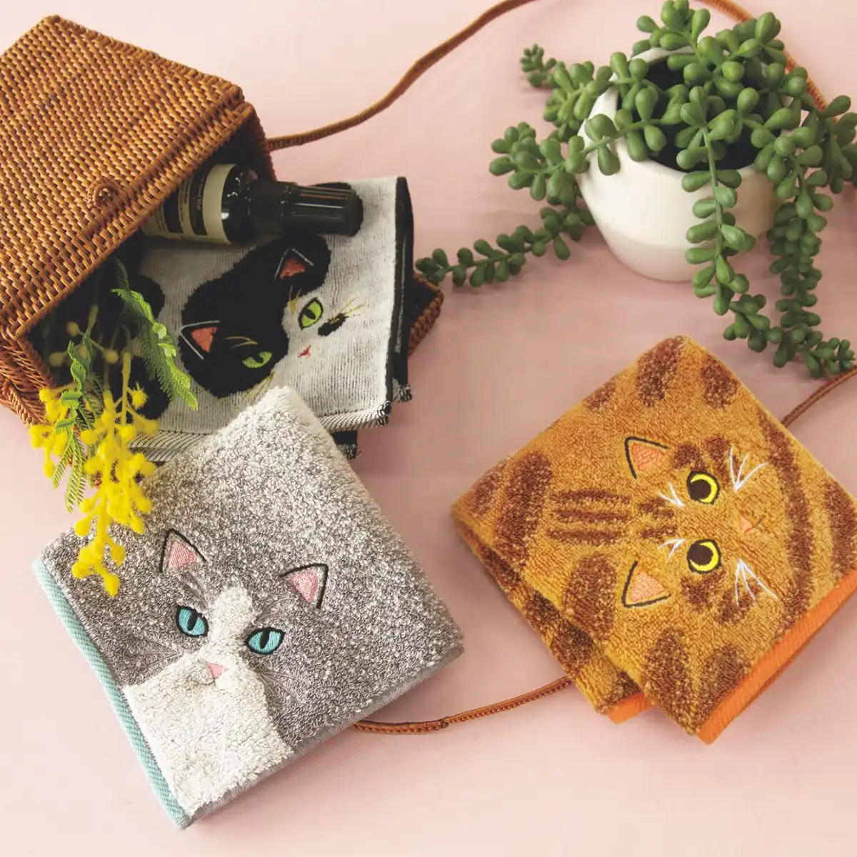 ファン子　ハンカチ　ねこちゃん柄 うちのニャンコ ミケ 毛並み ハンカチ｜ギフトプラザオンライン