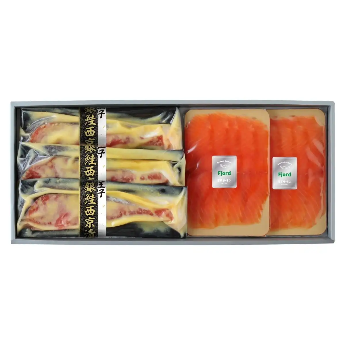 王子サーモン スモークサーモンと銀鮭西京味噌漬セット (6月1日より順次出荷予定) (承り期間:7月30日まで) ※メーカー直送品