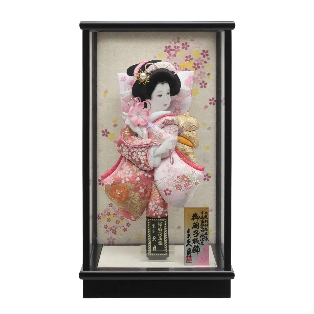 久月 羽子板 刺繍振袖 ベージュ塗ケース｜ギフトプラザオンライン