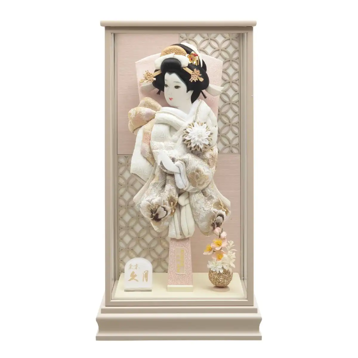 久月 羽子板 刺繍振袖 ベージュ塗ケース｜ギフトプラザオンライン