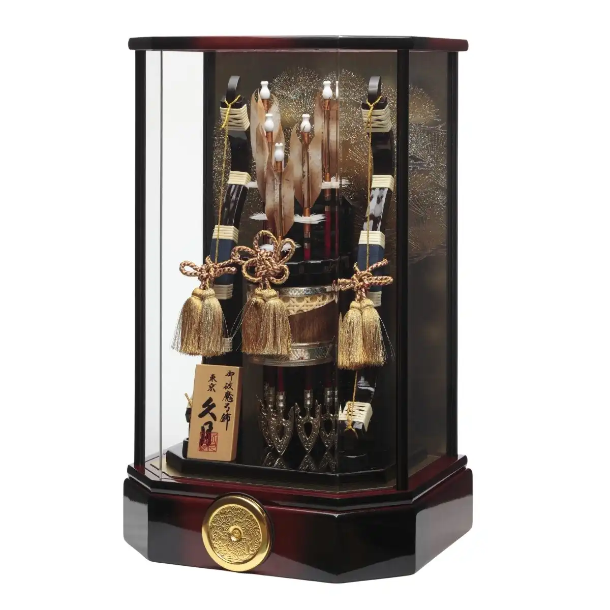 久月 破魔弓 本籐 茶黒暈六角アクリルケース｜ギフトプラザオンライン