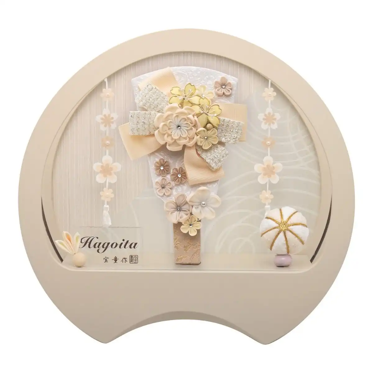 羽子板 アクリルケース飾り 美鈴(オフホワイト・柄)7号｜ギフト