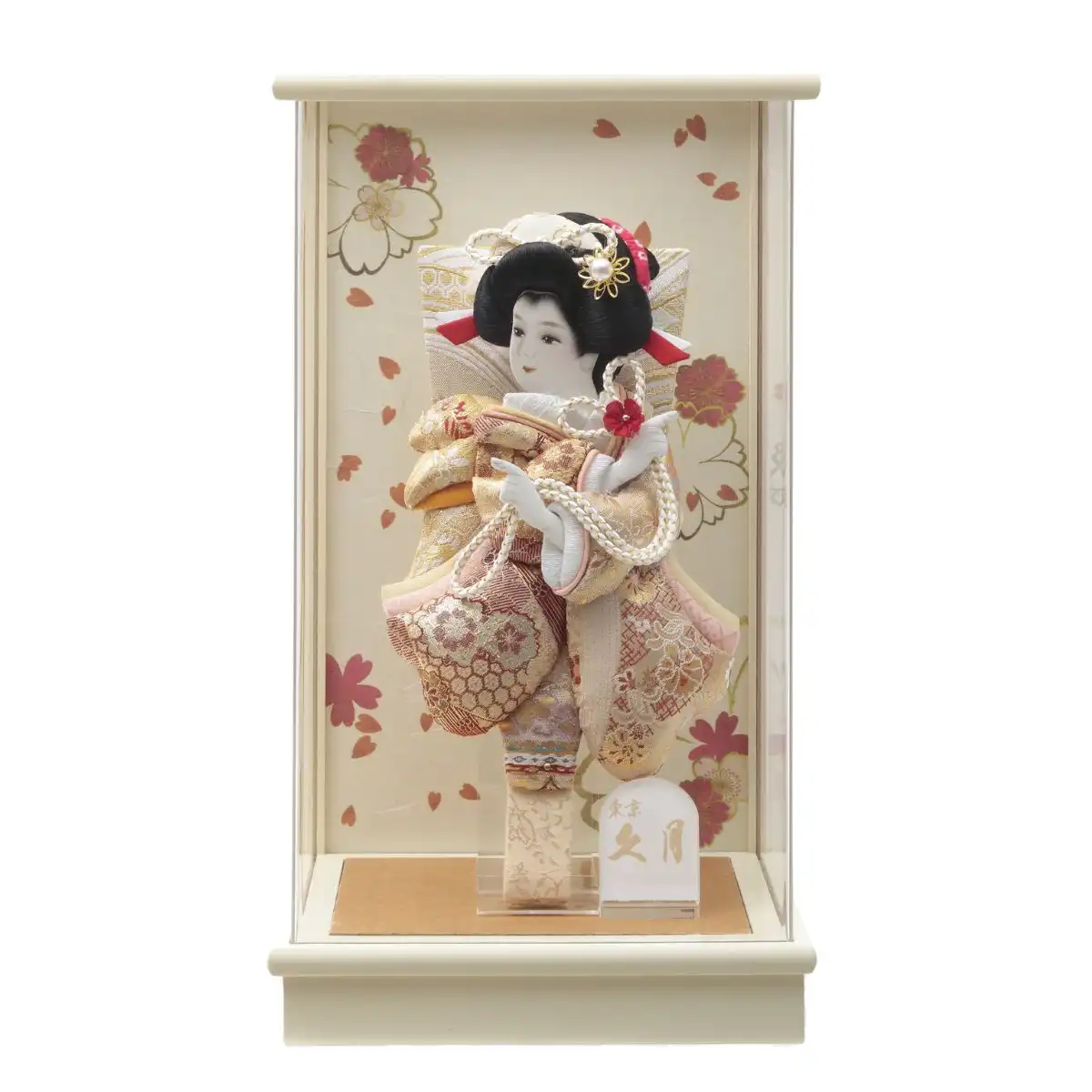 久月 羽子板 刺繍振袖 ベージュ塗ケース｜ギフトプラザオンライン