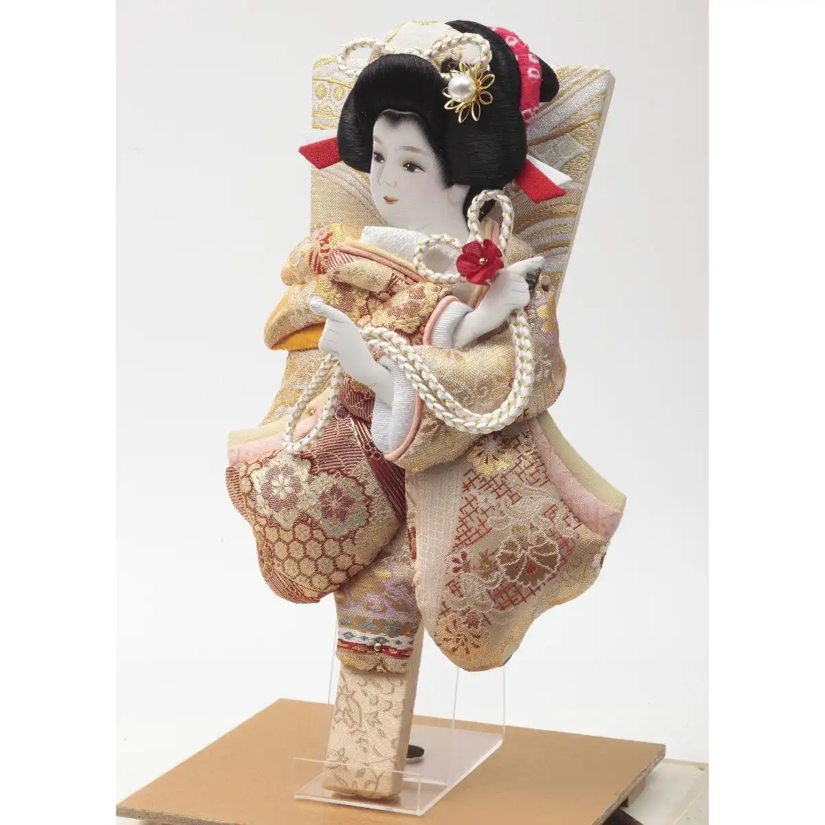 久月 羽子板 金襴振袖 アイボリー塗アクリルケース｜ギフトプラザ